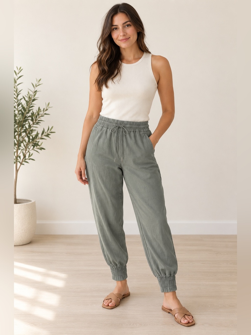 Dynamite Sage Green Linen Blend Jogger NWOT Pants XS
